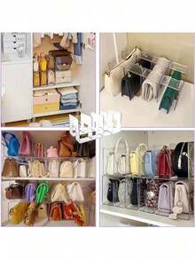 4pcs Clear Wardrobe Bag Storage Tote Purse Bag Divider Removable Cabinet Rack, Wardrobe Suitable For Bedroom Bathroom Office Practical Book Divider L Shape Storage Rack, Space Saving Storage Rack, Car Organizer Storage Bins Drawer Organizer,Transparent 4-Compartment Organiser Is Only Suitable For Small Handbags, For Clothing Wardrobe Storage Closet Dividers Closet Dividers Sweater Sock Pants Jeans Underwear