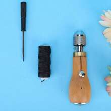 Herramienta de costura de cuero de madera Punzón perforable Perforación Agujero de costura Kit de punzón de costura para bricolaje Artesanía Cuero Tejido pesado(1) - 1 - Ver 8