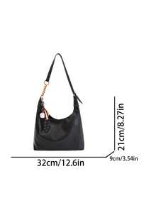 2025 1pc Women's Retro Tote Bag - Chic Textured, Large Capacity Convertible Shoulder Bag For Daily Use, Made Of PU Leather - Black - View 2