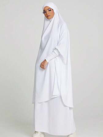 Set de 2 piezas de pañuelo y falda holgados y lujosos de talla grande, de ajuste cómodo para cualquier tipo de Body, adecuado para el uso diario de mujeres con abaya, buena privacidad (pañuelo con manga elástica + falda)