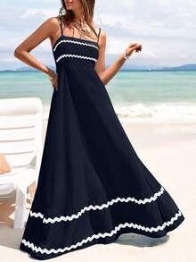 PRETTYGARDEN Women's Summer Flowy Maxi Dress Vestidos Casual Sleeveless Strap Ruffle Wedding Guest Graduation Beach Party Travel Vacation Long White Dresses - 深藍色 - 查看 1