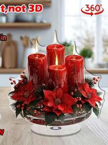 1 件优雅亚克力圣诞节中心装饰 - 节日烛台装饰，配有点燃的蜡烛、一品红和浆果、金色装饰，适合家庭和办公室，多用途节日装饰 - 彩色 - 查看 11