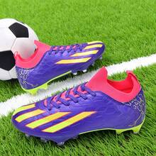 Zapatos de fútbol para adultos y adolescentes de caña baja para partidos de equipo al aire libre, zapatos de entrenamiento de fútbol para hombres, antideslizantes, resistentes al desgaste, para césped natural, terreno blando, de cuero, con cordones, ligeros, diseño antideslizante de alto rendimiento, tacos de fútbol profesionales - Morado - Ver 5