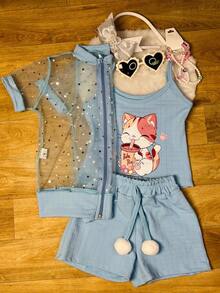 3-Piece Children's Set With Kittens - Màu xanh nhạt - Xem 2