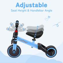 BackID 3-In-1 Toddler Trike Balance Bike Combo With Foldable Rear Wheels&Removable Pedals,Learn-To-Ride On Tricycle For 1.5-4 Years Old,Quick Assembly,Adjustable Height Kids Bicycle - Blue - View 3