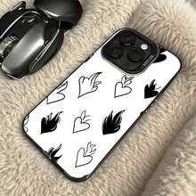 Funda de Teléfono Diseño de Corazón Blanco y Llama para iPhone 14 13 12 11 Pro Max y  Galaxy S23 S22 S21 S20 Opción de Regalo Ideal para Todas las Temporadas - Negro - Ver 5