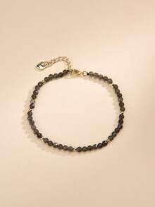 1pc Bohemian 18K Gold Plated Natural Smoky Quartz Bead Bracelet, Suitable For Women's Daily Wear And Stacking - Smoky Crystal 2 - View 5