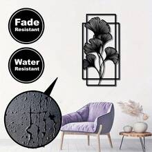 1 Stück Ginkgo Blatt Metall Wanddekoration - Modernes minimalistisches schwarzes Blattdesign, 15.75 Inch quadratische Metall Wandkunst Dekoration, geeignet für Wohnzimmer, Schlafzimmer oder Büro, natürliche Heimdekoration, perfektes Einweihungsgeschenk, Ginkgo Baum Dekoration - Schwarz - Übersicht 9