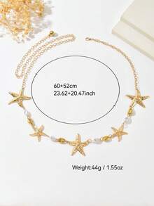 1件夸张性感金属海星贝壳仿珍珠腰链，海洋沙滩度假风，适合女性日常、派对和假日穿着 - 金色 - 查看 5