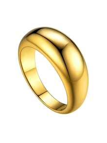 1pc 18K Gold Plated Thick Band Dome Ring, Women's Birthday Gift (Size 5-10) - Yellow Gold - View 11