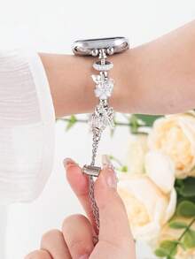 1件装女士/女孩派对及日常佩戴蝴蝶结心形水晶吊坠手链表带，兼容 38/40/41/42/44/45/46/49mm，金属表带替换装，适用于 Series 11/10/9/8/7/SE/6/5/4/3/2/1、Ultra 1/2/3，送给女友和朋友的最佳礼物（不含手表） - 銀色 - 查看 10