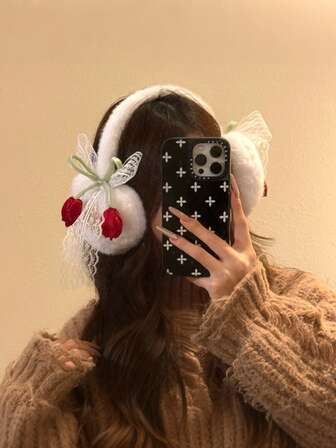 1pc Women's Earmuffs, New Cute Lace Bow Heart-Shaped Earmuffs For Winter, Plush Earmuffs, Winter Accessory, Comfortable Winter Wear, Feminine Design, Fashionable Earmuffs, Lightweight And Warm, Hand Wash Only, Fashionable Earmuffs, Gift For Her, Fashion Enthusiasts