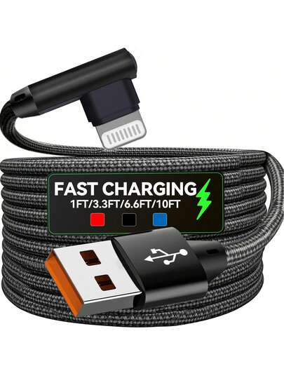 BinBoom MFi认证2.4A 12W快充USB数据线，兼容 14/13/12/12 Pro/12 Pro Max；90度弯头USB-A转Lightning数据线，弯头设计，兼容 11/11 Pro/XS Max/XR/X/8/7/6 Plus/SE（兼容5-14款）；兼容 14 Pro Max、14 Pro、14 Plus、13 Pro Max、13 Pro、13、12 Pro、12、11、XS、XR、8 Plus、8、7、6、5、SE；兼容iPad；90度弯头聚酰胺纳米纤维线缆