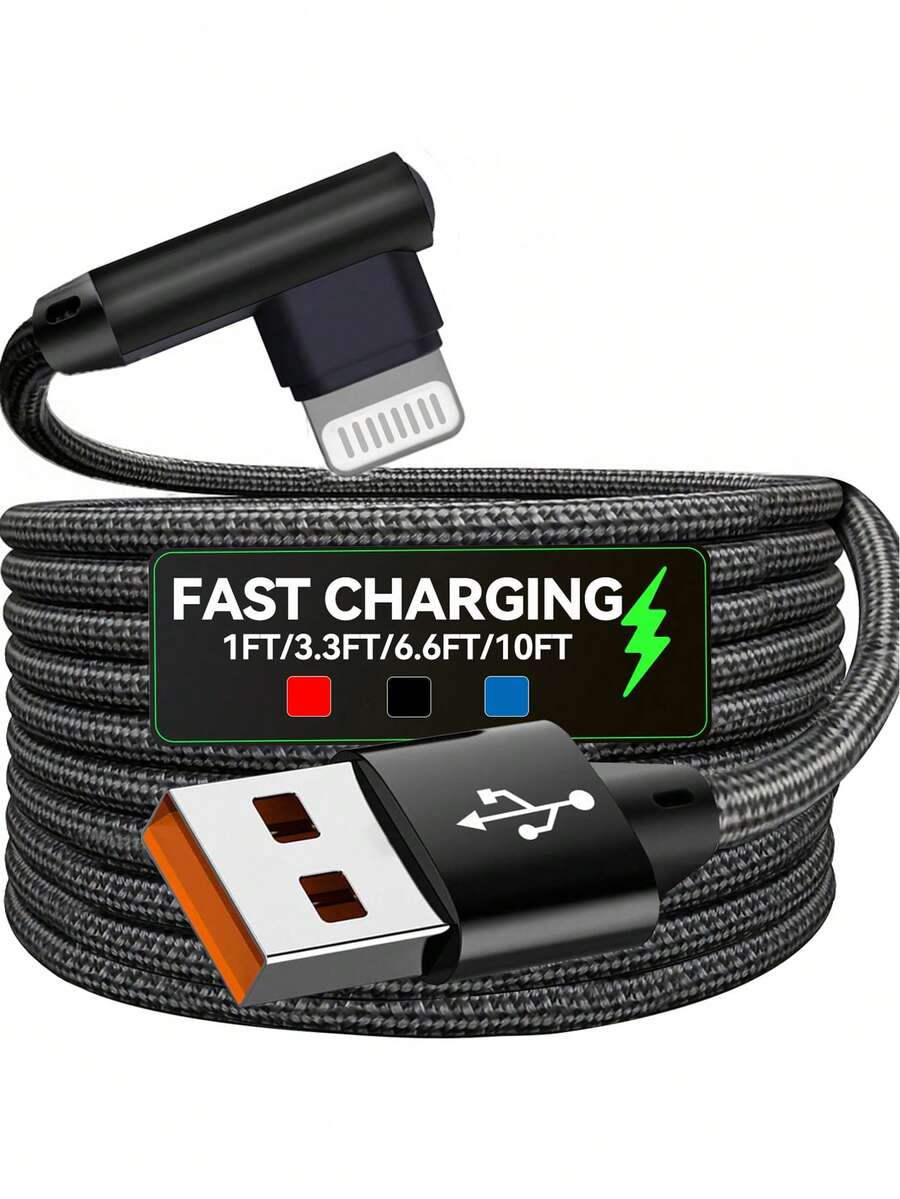 BinBoom MFi认证2.4A 12W快充USB数据线，兼容 14/13/12/12 Pro/12 Pro Max；90度弯头USB-A转Lightning数据线，弯头设计，兼容 11/11 Pro/XS Max/XR/X/8/7/6 Plus/SE（兼容5-14款）；兼容 14 Pro Max、14 Pro、14 Plus、13 Pro Max、13 Pro、13、12 Pro、12、11、XS、XR、8 Plus、8、7、6、5、SE；兼容iPad；90度弯头聚酰胺纳米纤维线缆