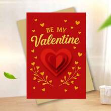 1pc Elegant Valentine's Day Card With Envelope (11cm16cm & 4.33in6.29in) - "Be My Valentine" Design, Red 3D Layered Heart With Gold Accents, Perfect For Romantic Gestures, Classic Greeting Card | Love Card | Paper Card - Multicolor - View 14