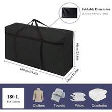 Heavy Duty Moving Bags - 180L Extra Large Storage Bags With Zippers And Carrying Handles 39Inch Waterproof Storage Totes - 2PackBlack180L - View 2