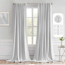 Back Tab Blocking 96 Inch Long 2 Panels Set Living Room Bedroom, Greyish White Rod Pocket/Pinch Pleated Thermal Insulated Room Darkening Floor To Ceiling Blackout Drapes, Home Decor - Be - Xem 9