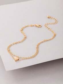 1 pieza Tobillera de cadena delicada de varias capas minimalista, colgante con encanto de corazón, versátil para uso diario, casual, fiesta, cita, regalo (cadena hecha a mano con un número variable de cuentas redondas pequeñas) - 17379 - Ver 3
