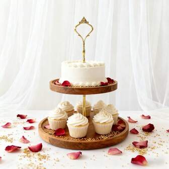 1 件 2 层木制蛋糕架、分层托盘、圆形木制蛋糕塔、蛋糕展示架、小吃、水果、生日、婚礼、纸杯蛋糕，适用于婚礼、自助餐、生日派对、感恩节、复活节、圣诞节节日装饰、厨房用品