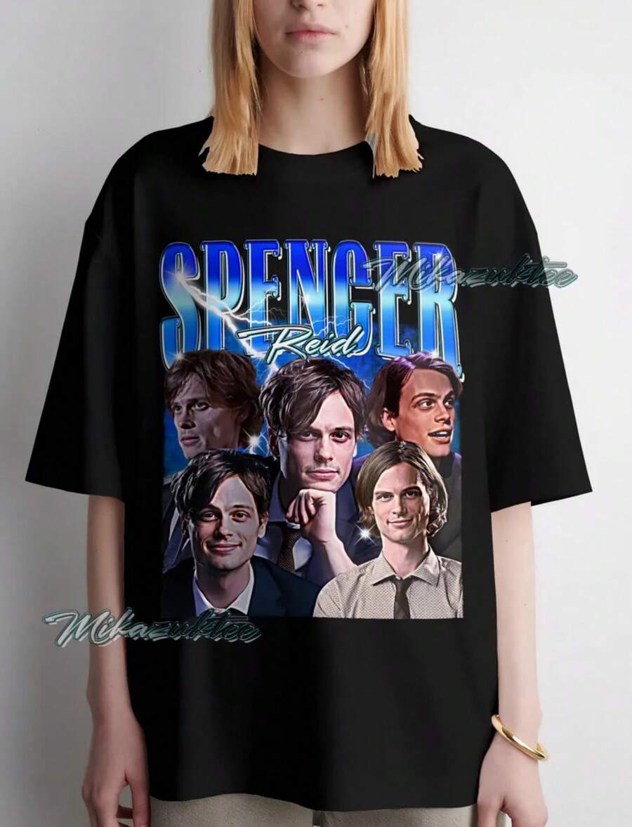 Vintage Spencer Reid Graphic Tee, Faded Style - Black - View 1
