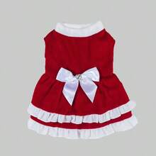 Christmas Style Reversible Sherpa Half-Turtleneck Luxurious Rhinestone Bow Cake Skirt Pet Apparel
