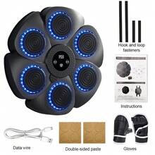 Music Boxing Machine, Musical Boxing Machine With LED Lights, 1 Pair Boxing Gloves, 9 Modes&18 Speed Punching, Support Bluetooth, Automatic Counting, Wall Mounted, Smart Music Punch Machine For Adults - Black - View 2