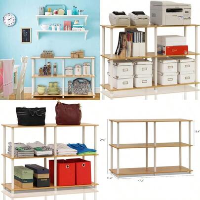 Furinno 99130BE/WH Tourner-N-Tube Étagère d'affichage de stockage à 3 niveaux de taille double Hêtre/Blanc