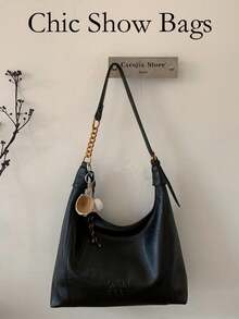 2025 1pc Women's Retro Tote Bag - Chic Textured, Large Capacity Convertible Shoulder Bag For Daily Use, Made Of PU Leather - Black - View 1