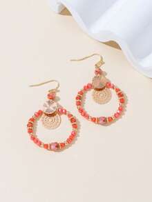 1对女士波西米亚风别致橙色圆形复古流苏串珠耳环（珠子颜色随机） - 橘色 - 查看 3