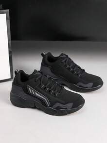 Chaussures de sport d'extérieur antidérapantes et respirantes pour hommes, style minimaliste formel en PU. Chaussures de course, couleur unie, chaussures basses quatre saisons, chaussures de tennis, chaussures en caoutchouc pour hommes, chaussures de course pour hommes - noir et gris - Voir 7