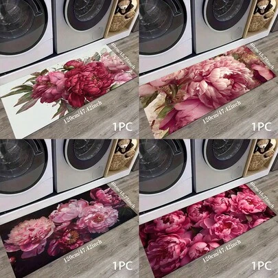 1ชิ้น แผ่นรองพื้นลายดอกไม้สีทองและชมพู, แผ่นรองป้องกันพื้นห้องครัว, แผ่นรองยืนสบายสำหรับห้องนั่งเล่น, ห้องนอน, ห้องน้ำ, ซักรีด, สำนักงาน, ของตกแต่งบ้าน