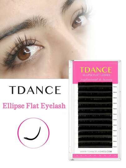  1 caja de extensiones de pestañas individuales TDANCE con 12 filas de pestañas planas en forma de elipse con puntas divididas, de color negro mate natural, súper suaves, de 0.15mm y 0.2mm, de 8-15mm de largo, para uso profesional