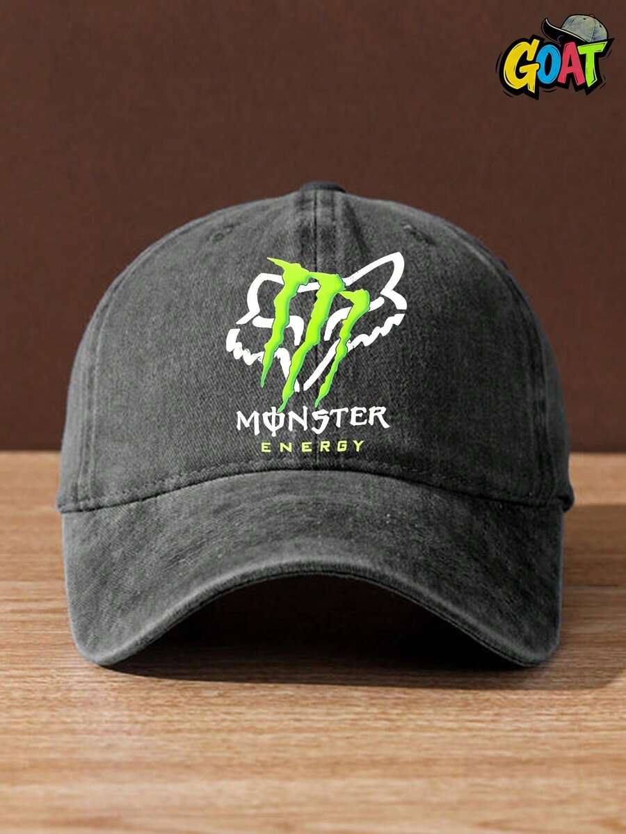 1pc Unisex, Printed With Monster Ability Monster Off-Road Vehicle Motorcycle Cross-Country Race Fox Racing Monster Energy Ink Inclined Green Claw Monster Off-Road Vehicle Printed With Monster Ability Washable Baseball Cap, Off-Road Racing Hat, Hat Outdoor Leisure Fashion Washed Old Baseball Cap, Beach Outdoor Sports Adjustable Cap, Sports And Leisure. - 黑色 - 查看 1