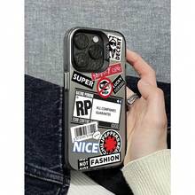 1pc Minimalist Transparent Anti-Fall Full Screen Protective Phone Case With Travel Element, Girl Icon Pattern, Suitable Compatible With Apple 16 Pro Max, 15, 14 Plus, 13, 12, 11 - 黑色 - 查看 4