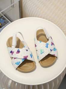 Kids Fashion Versatile Casual Sandals, Girls Soft Bottom Comfortable Printed Cute Hook And Loop Sandals, Toddler Walking Shoes - White - View 2