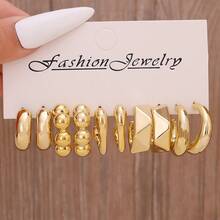 5pcs/20pcs New Minimalist Gold CCB Resin Fashion Earring Set, Suitable For Daily Wear - Gold - View 5