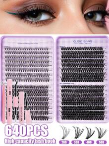 640pcs Lash Clusters DIY Eyelashes Extensions Kit, D Curling Eyelashes Extension Kit, Black Ndividual Lash Clusters Kit 8-16mm D30/D40/D50D60/D80 Black D-Curling Eyelashes Cluster Extension Kit, Large-Capacity Cluster False Eyelashes, Natural Style Comic Eyelasesh Kit Bond&Seal, Lash Tweezer Whith Eye Makeup Remover & Applicator For At-Home - Black - View 5