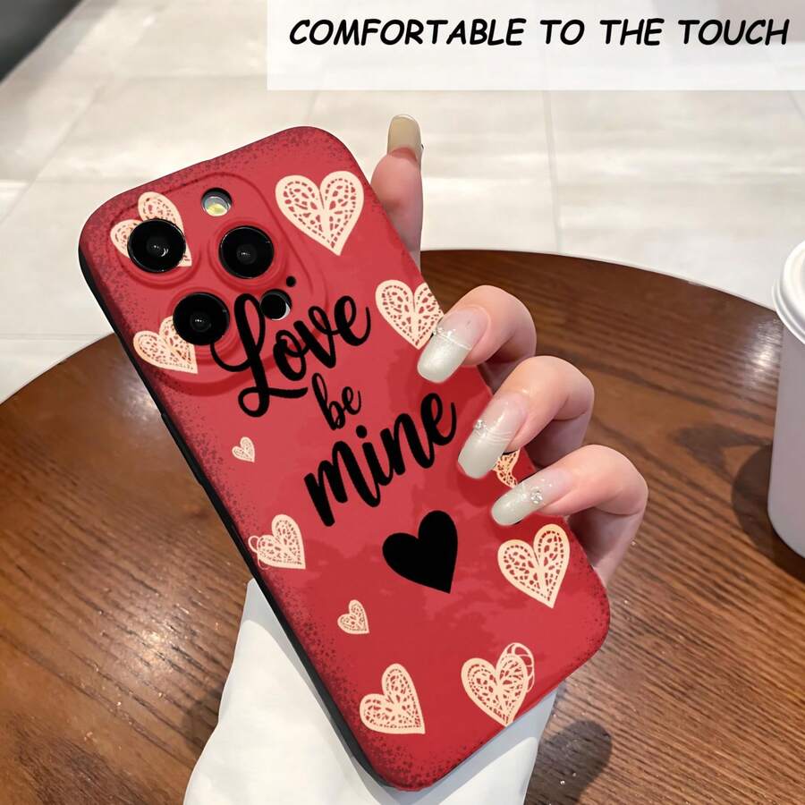 1PC Phone Case, Love Be Mine Hearts Pattern , Stylish Phone Case, Phone Decoration, All-around Lens Protection, Creative Small Gift, Funny Gift for Boys and Girls - Negro - Ver 1