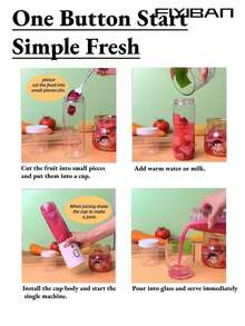 FIYIBAN 1个便携式可充电榨汁杯，多功能家用榨汁机，可充电便携迷你榨汁杯，果汁杯，电动水果榨汁机，迷你无线便携搅拌机，Shakesphere，配2个杯子，适合居家和旅行