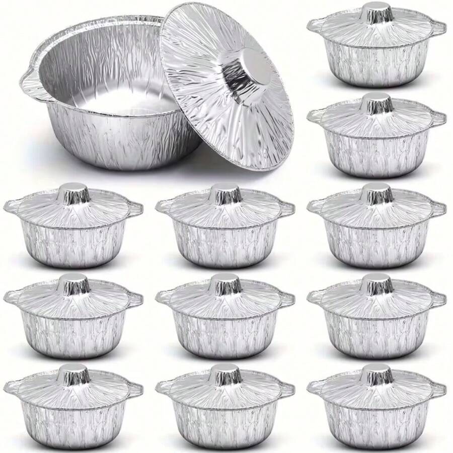Bộ 5/10 khay nướng tròn dùng một lần bằng giấy bạc nhôm có nắp, trọng lượng 33,8oz, dụng cụ nấu nướng nhỏ gọn, nhẹ, lý tưởng cho cắm trại, du lịch, nướng bánh, nấu nướng, hộp đựng bằng giấy bạc nhôm chống rò rỉ, sử dụng ngoài trời, tiệc tùng và ngày lễ, đồ dùng cần thiết cho tiệc nướng BBQ. - Nhiều màu - Xem 1