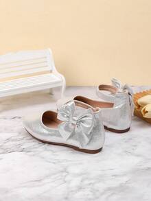Elegant Bow Decor Flat Shoes For Girl, Suitable For Everyday Wear In Autumn/Winter - Silver - View 4