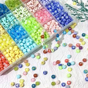 200pcs/Box 26-Compartment Multicolor Alphabet Letter Beads Friendship Bracelet & Necklace DIY Jewelry Making Kit