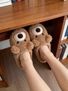 Pantuflas de mujer - Pantuflas de casa de mujer - Pantuflas de peluche con diseño de oso marrón lindo para mujer, pantuflas suaves y cómodas para interiores con suela antideslizante y cálida - Marrón - Ver 5
