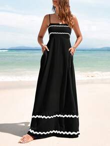 PRETTYGARDEN Women's Summer Flowy Maxi Dress Vestidos Casual Sleeveless Strap Ruffle Wedding Guest Graduation Beach Party Travel Vacation Long White Dresses - 黑色 - 查看 4