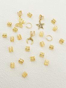 25 Pieces Of Fashionable Geometric Dreadlock Hair Rings With Geometric Patterns Of Stars, Moons And Butterflies Are Suitable For Daily Festival Parties, Claw Clips, Hair Slide, Hair Barrettes - Gold - View 4