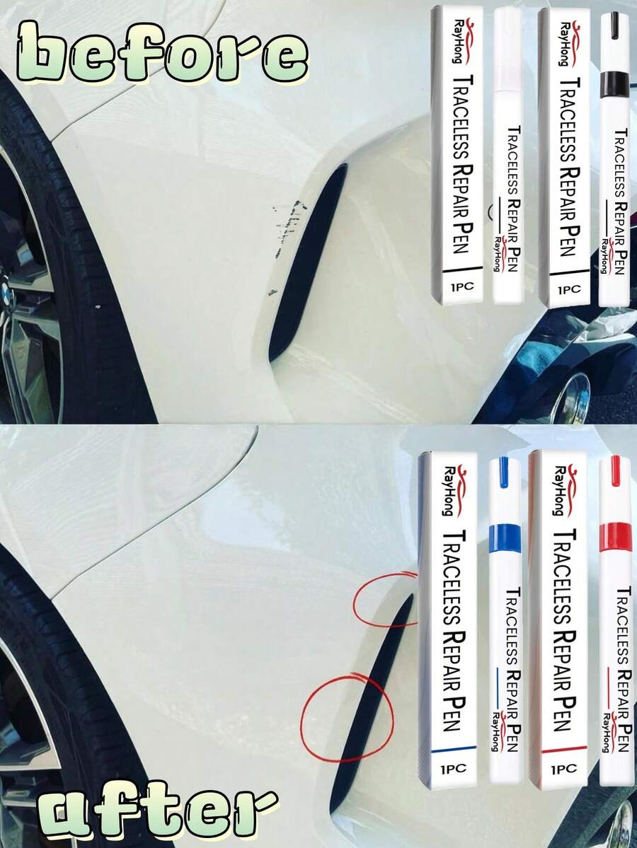 RAYHONG; 1pc; Car Touch-Up Paint Pen; Black/White/Red/Blue; Professional Car Scratch Repair; Helps Restore Car Color; Repair Car Surface Damage; Convenient Car Paint Repair Pen; Car Color Repair Pen