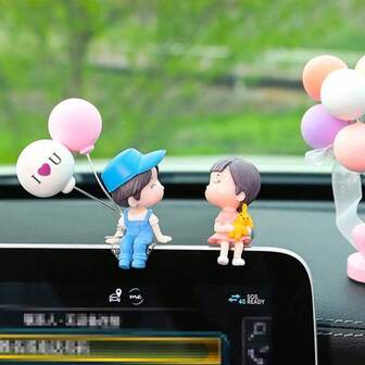 2pcs/Set Couple Doll Car Interior Decor Accessories, Car Dashboard Ornament Balloon Doll For Boys & Girls