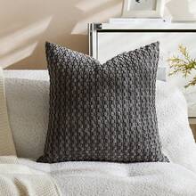 1 vỏ gối trang trí vuông màu xám đậm kẻ sọc phong cách Bohemian (không bao gồm ruột gối), chất liệu nhung mềm mại, màu trơn, thích hợp cho các dịp lễ, trang trí ghế sofa, phòng ngủ, giường ngủ, mọi mùa. - Màu xám đen - Xem 9