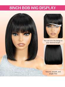 Black Fluffy Natural Loose Body Wave Curtain Bangs Wig 3D Body Wave Lace Frontal Wig With Bangs Pre Everything Put On And Go Glueless Human Wigs,Summer Wig, Loose Body Wave Curtain Bangs Wig With Invisi Drawstring Fit All Head Size Glueless Wigs Human Hair Pre Plucked Pre Cut Bleached Knots Put On And Go Human Hair Wigs Natural Black Color 180% Density Straight Hair Human Wig 8-12 Inch Bob Wig - S1B - 查看 5