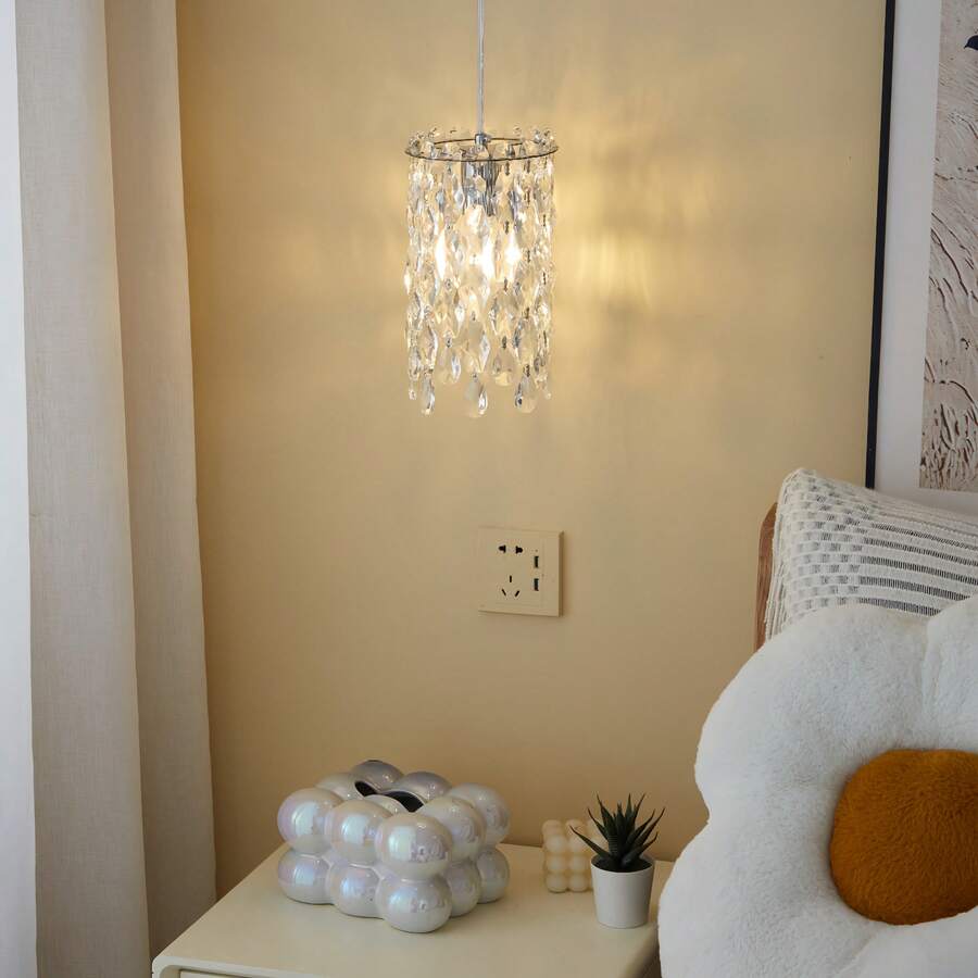 Modern Semi-Flush Mount Crystal Mini Pendant Light, Lattice Crystal Pendant Light, E14 Lamp Base (Bulb Not Included) Round Crystal Pendant Light, Suitable For Bedside Cabinet, Kitchen Island, Living Room, Kitchen And Hallway (Gold/Chrome) - 14cm/5.51inch - View 1